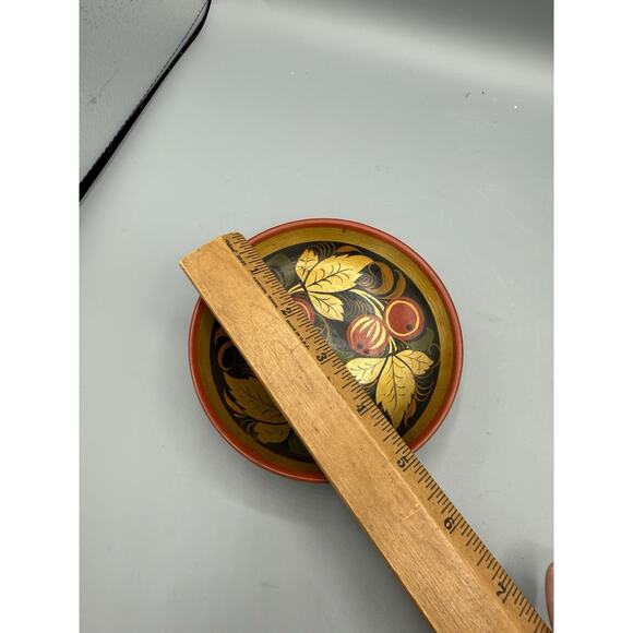 Vintage Khokhloma Wooden Bowl Hand Painted Russian USSR Folk Art 6” Red Black - Picture 3 of 3